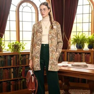 VTG 90s Floral Tapestry Grandmacore Open Jacket SZ Large Academia Granny Blazer